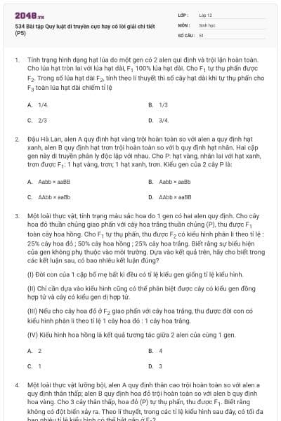 534 Bài tập Quy luật di truyền cực hay có lời giải chi tiết (P5)