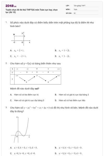 Tuyển chọn đề thi thử THPTQG môn Toán cực hay, chọn lọc (đề 10)