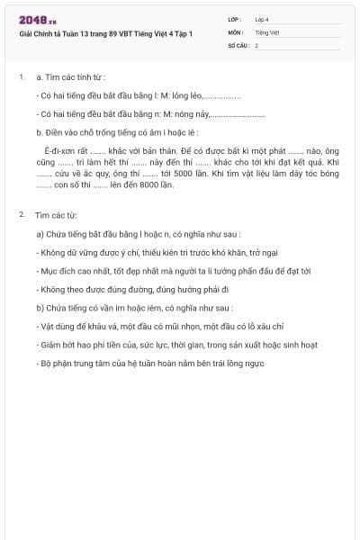 Giải Chính tả Tuần 13 trang 89 VBT Tiếng Việt 4 Tập 1