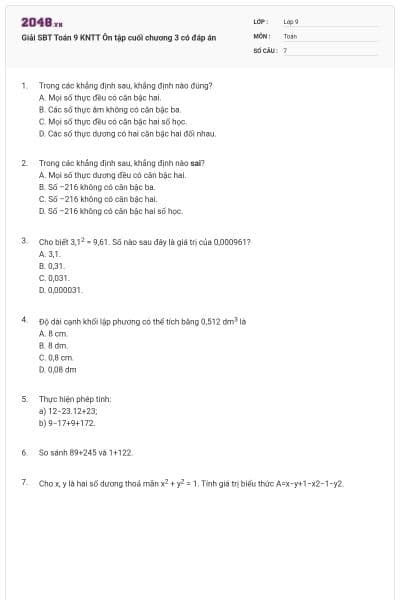 Giải SBT Toán 9 KNTT Ôn tập cuối chương 3 có đáp án