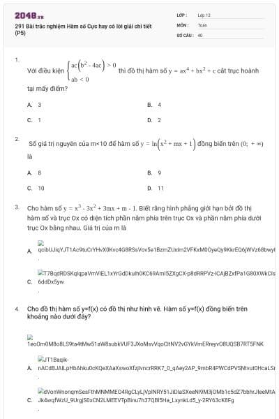 291 Bài trắc nghiệm Hàm số Cực hay có lời giải chi tiết (P5)