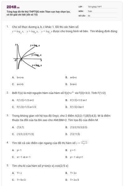 Tổng hợp đề thi thử THPTQG môn Tóan cực hay chọn lọc, có lời giải chi tiết (đề số 10)
