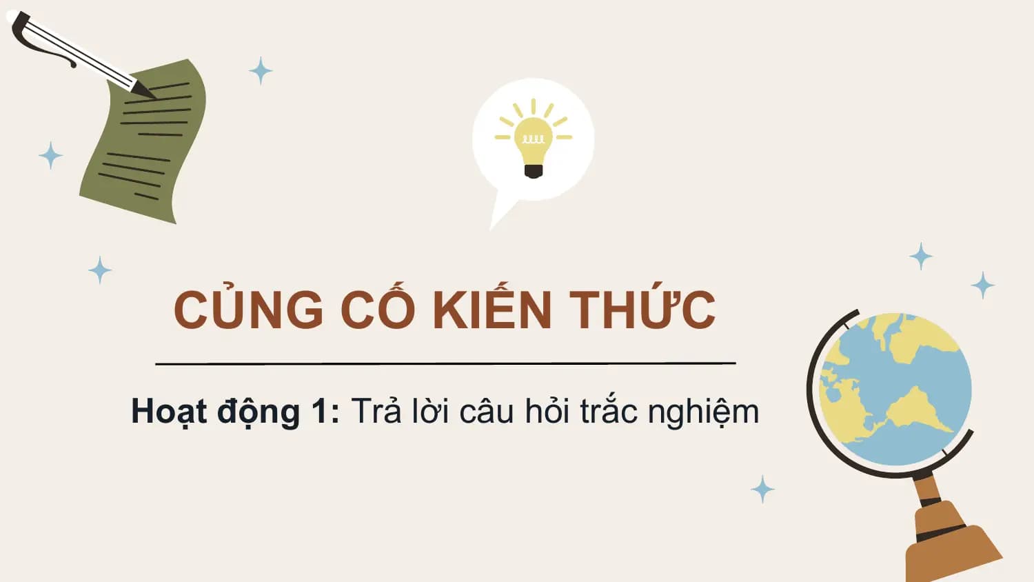 CỦNG CỐ KIẾN THỨC
Hoạt động 1: Trả lời câu hỏi trắc nghiệm