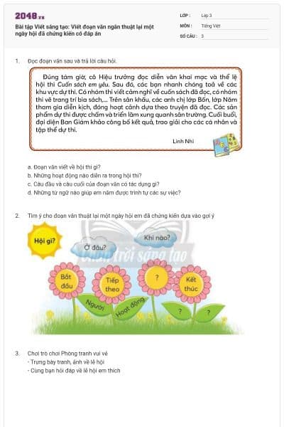 Bài tập Viết sáng tạo: Viết đoạn văn ngắn thuật lại một ngày hội đã chứng kiến có đáp án
