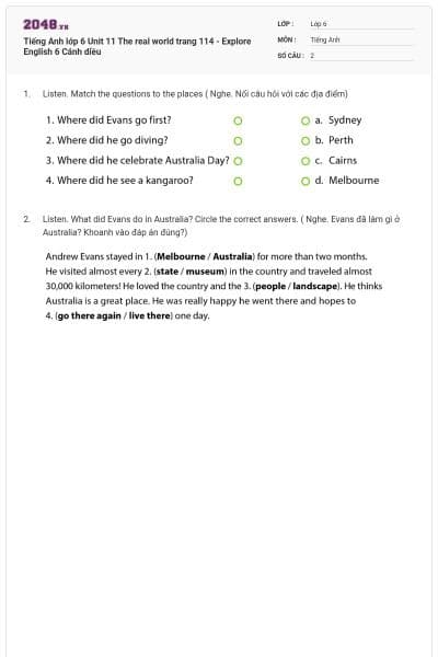 Tiếng Anh lớp 6 Unit 11 The real world trang 114 - Explore English 6 Cánh diều