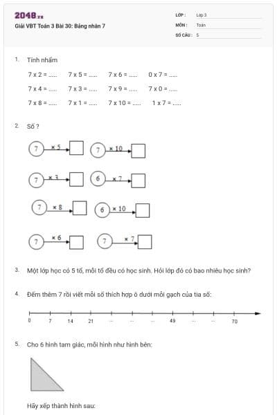 Giải VBT Toán 3 Bài 30: Bảng nhân 7