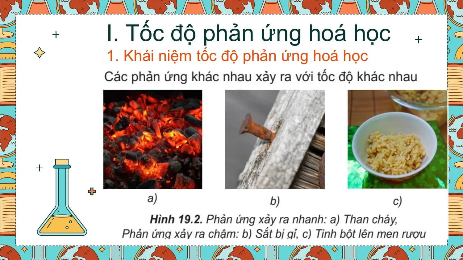 I. Tốc độ phản ứng hoá học
1. Khái niệm tốc độ phản ứng hoá học