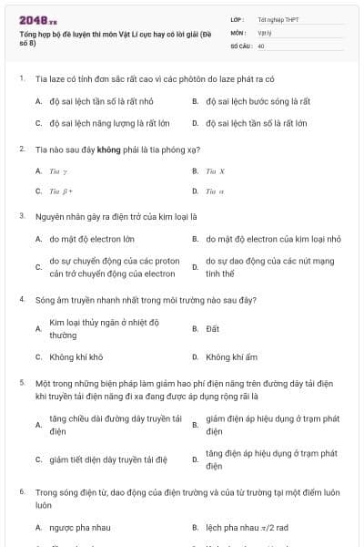 Tổng hợp bộ đề luyện thi môn Vật Lí cực hay có lời giải (Đề số 8)