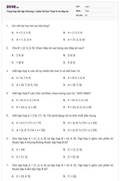 Tổng hợp bài tập Chương 1 phần Số học Toán 6 có đáp án