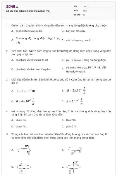 60 câu trắc nghiệm Từ trường cơ bản (P3)