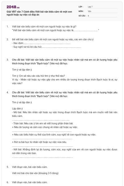 Giải VBT văn 7 Cánh diều Viết bài văn biểu cảm về một con người hoặc sự việc có đáp án