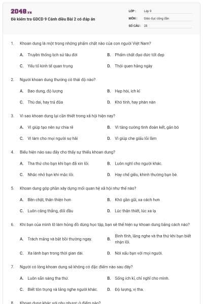 Đề kiểm tra GDCD 9 Cánh diều Bài 2 có đáp án