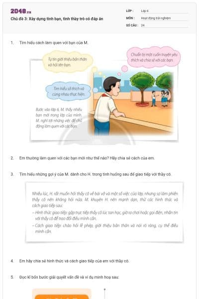 Chủ đề 3: Xây dựng tình bạn, tình thầy trò có đáp án