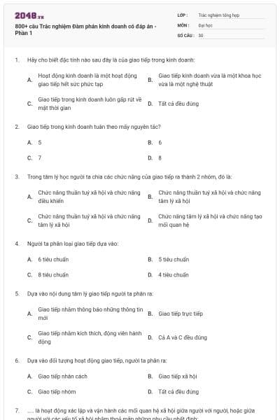 800+ câu Trắc nghiệm Đàm phán kinh doanh có đáp án - Phần 1