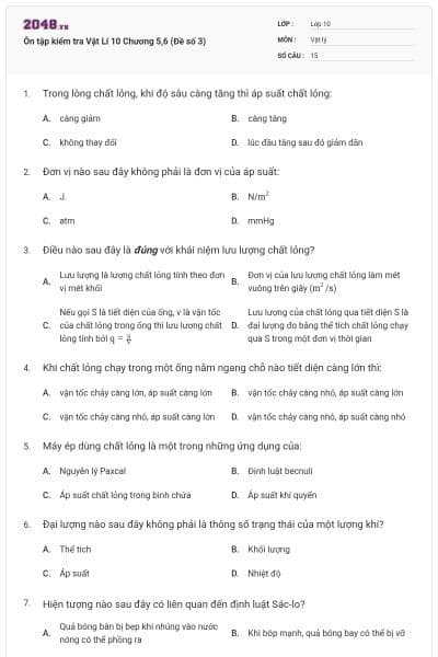 Ôn tập kiểm tra Vật Lí 10 Chương 5,6 (Đề số 3)