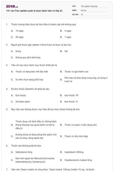 10+ câu Trắc nghiệm quản lý dược bệnh viện có đáp án