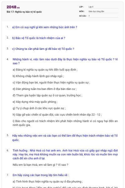 Bài 17: Nghĩa vụ bảo vệ tổ quốc