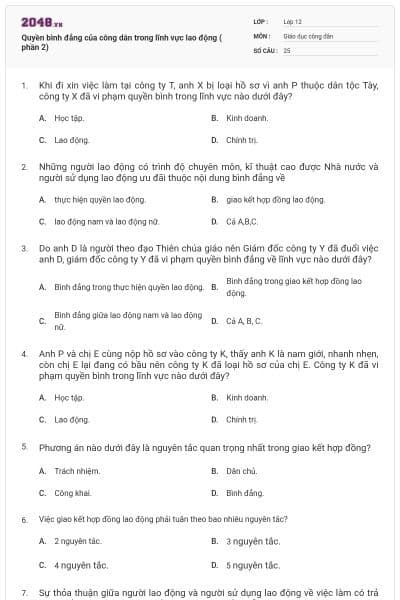 Quyền bình đẳng của công dân trong lĩnh vực lao động ( phần 2)