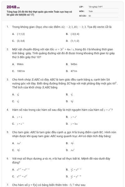 Tổng hợp 20 đề thi thử thpt quốc gia môn Toán cực hay có lời giải chi tiết(Đề số 17)