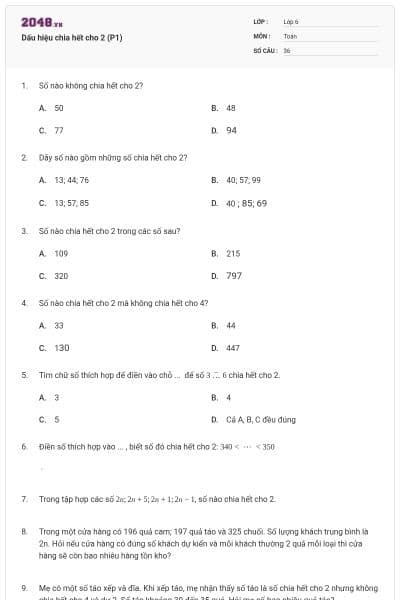 Dấu hiệu chia hết cho 2 (P1)