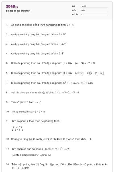 Bài tập ôn tập chương 4