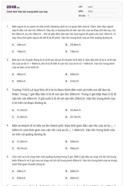 Cách tính Vận tốc trung bình cực hay