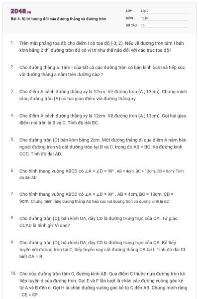 Bài 4: Vị trí tương đối của đường thẳng và đường tròn