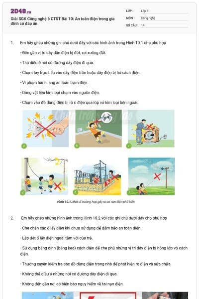 Giải SGK Công nghệ 6 CTST Bài 10: An toàn điện trong gia đình có đáp án