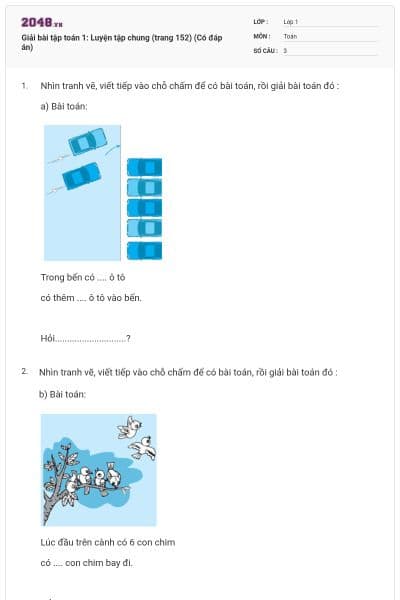Giải bài tập toán 1: Luyện tập chung (trang 152) (Có đáp án)