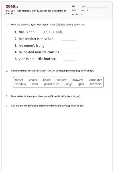 Giải SBT Tiếng Anh lớp 3 Unit 12 Lesson six: Skills time! có đáp án