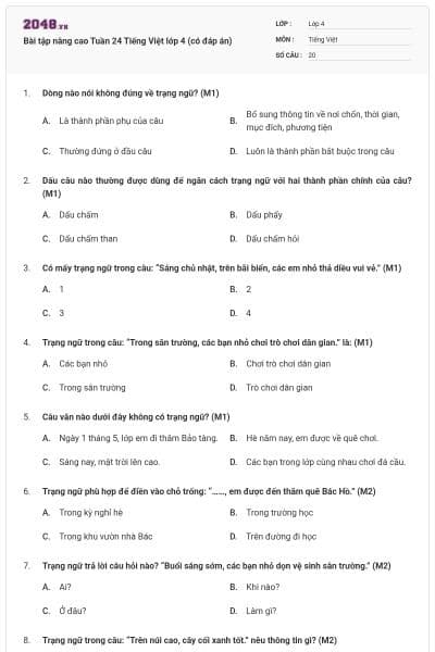 Bài tập nâng cao Tuần 24 Tiếng Việt lớp 4 (có đáp án)
