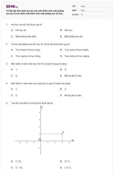 10 Bài tập Xác định tọa độ của một điểm trên mặt phẳng tọa độ và xác định một điểm trên mặt phẳng tọa độ khi biết tọa độ của nó (có lời giải)