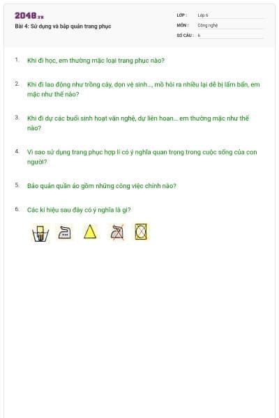 Bài 4: Sử dụng và bảp quản trang phục