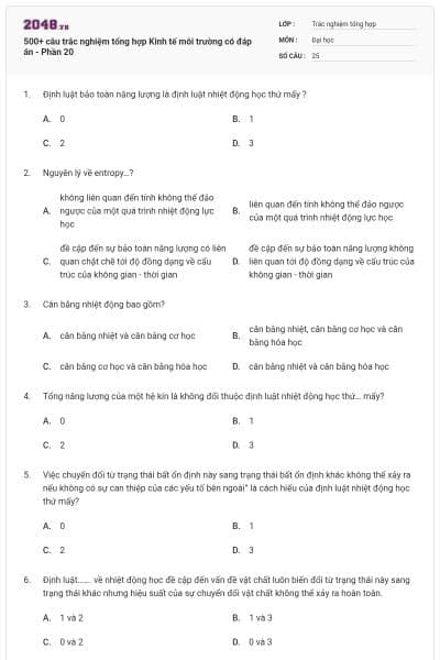 500+ câu trắc nghiệm tổng hợp Kinh tế môi trường có đáp án - Phần 20