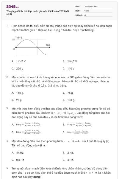 Tổng hợp đề thi thử thpt quốc gia môn Vật lí năm 2019 (đề số 3)