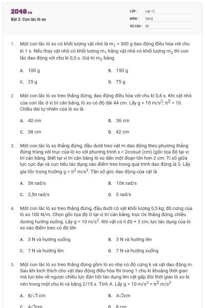 Bài 2: Con lắc lò xo