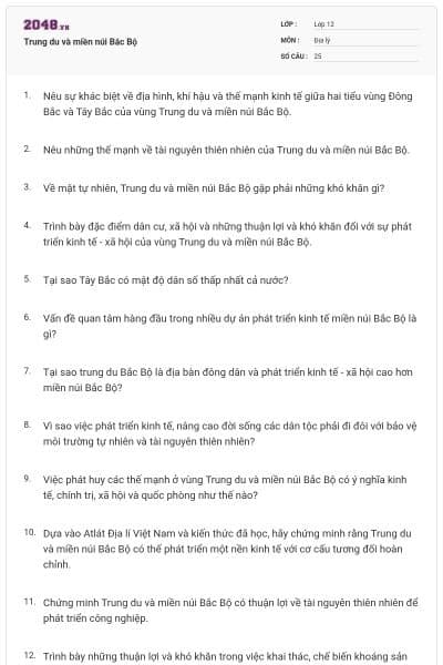 Trung du và miền núi Bắc Bộ