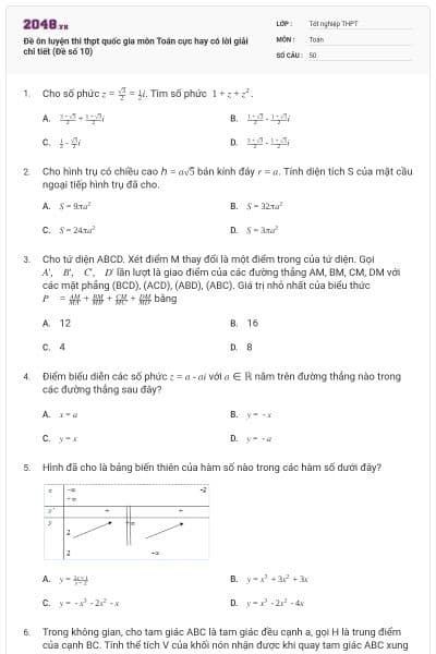 Đề ôn luyện thi thpt quốc gia môn Toán cực hay có lời giải chi tiết (Đề số 10)
