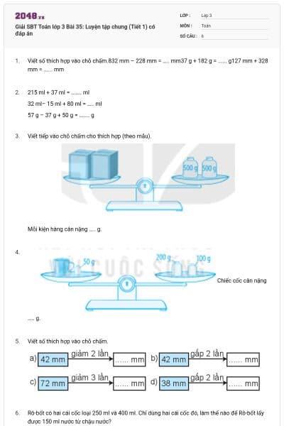 Giải SBT Toán lớp 3 Bài 35: Luyện tập chung (Tiết 1) có đáp án