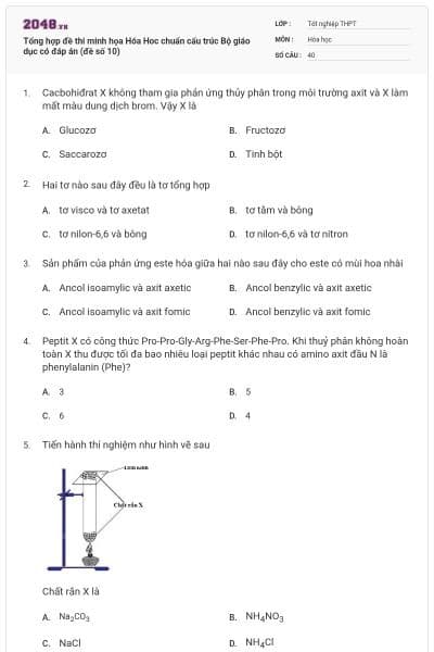 Tổng hợp đề thi minh họa Hóa Hoc chuẩn cấu trúc Bộ giáo dục có đáp án (đề số 10)
