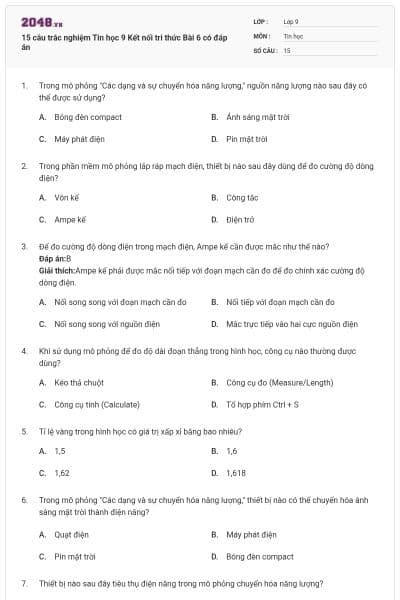 15 câu trắc nghiệm Tin học 9 Kết nối tri thức Bài 6 có đáp án