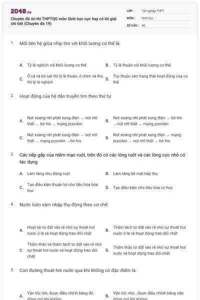 Chuyên đề ôn thi THPTQG môn Sinh học cực hay có lời giải chi tiết (Chuyên đề 19)