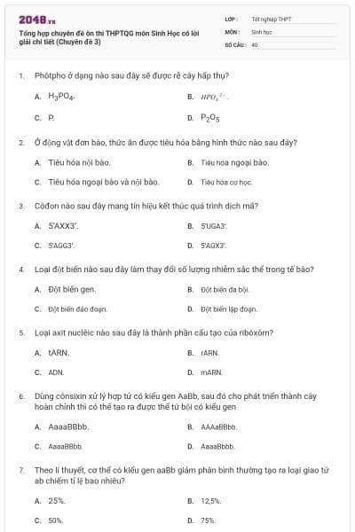 Tổng hợp chuyên đề ôn thi THPTQG môn Sinh Học có lời giải chi tiết (Chuyên đề 3)