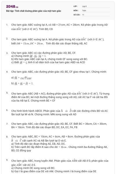 Bài tập: Tính chất đường phân giác của một tam giác