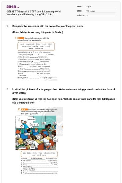 Giải SBT Tiếng anh 6 CTST Unit 4: Learning world Vocabulary and Listening trang 32 có đáp