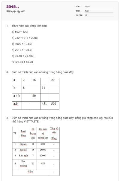 Bài luyện tập số 1