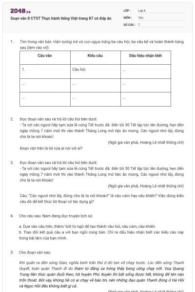 Soạn văn 8 CTST Thực hành tiếng Việt trang 87 có đáp án