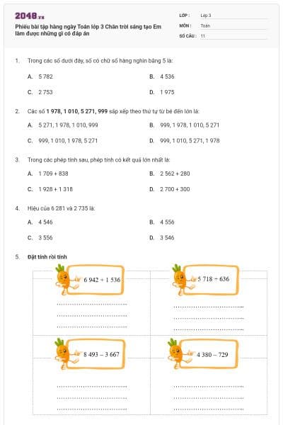Phiếu bài tập hàng ngày Toán lớp 3 Chân trời sáng tạo Em làm được những gì có đáp án