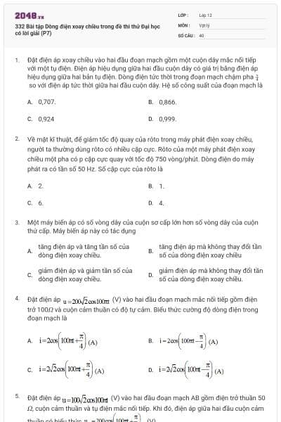 332 Bài tập Dòng điện xoay chiều trong đề thi thử Đại học có lời giải (P7)