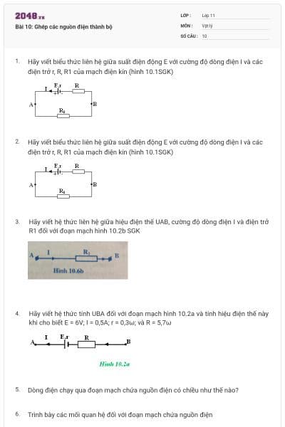 Bài 10: Ghép các nguồn điện thành bộ